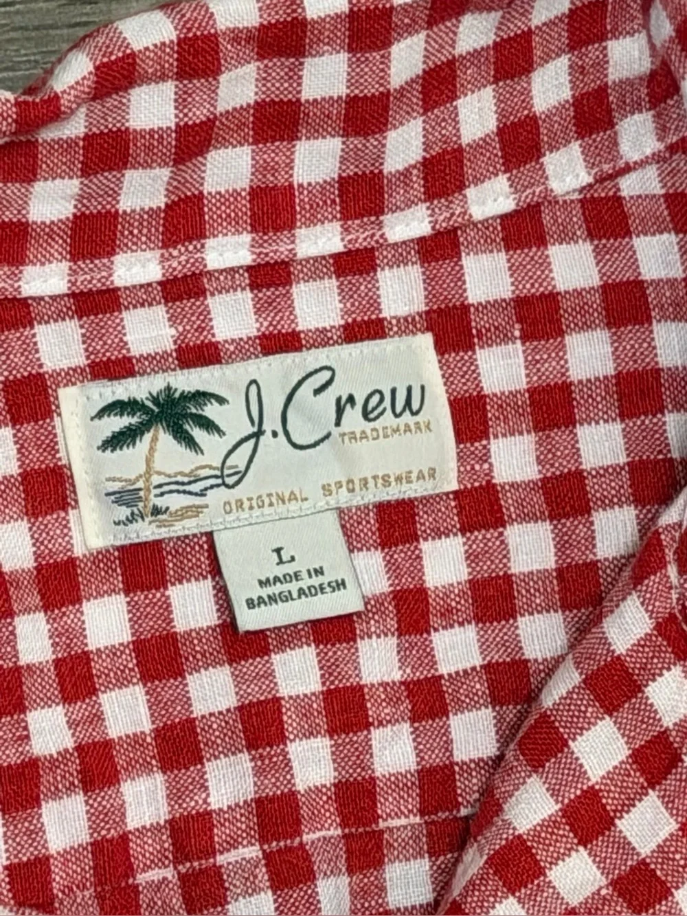 J Crew Men Short-sleeve 100% linen camp-collar shirt in gingham Red White Sz L